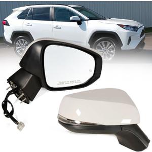 Right Passenger Side Mirror Fits 2019-2025 Toyota Rav4 with Power Heated Turn Signal and Blind Spot Match Super White Replace 879100R271(8 Pins)