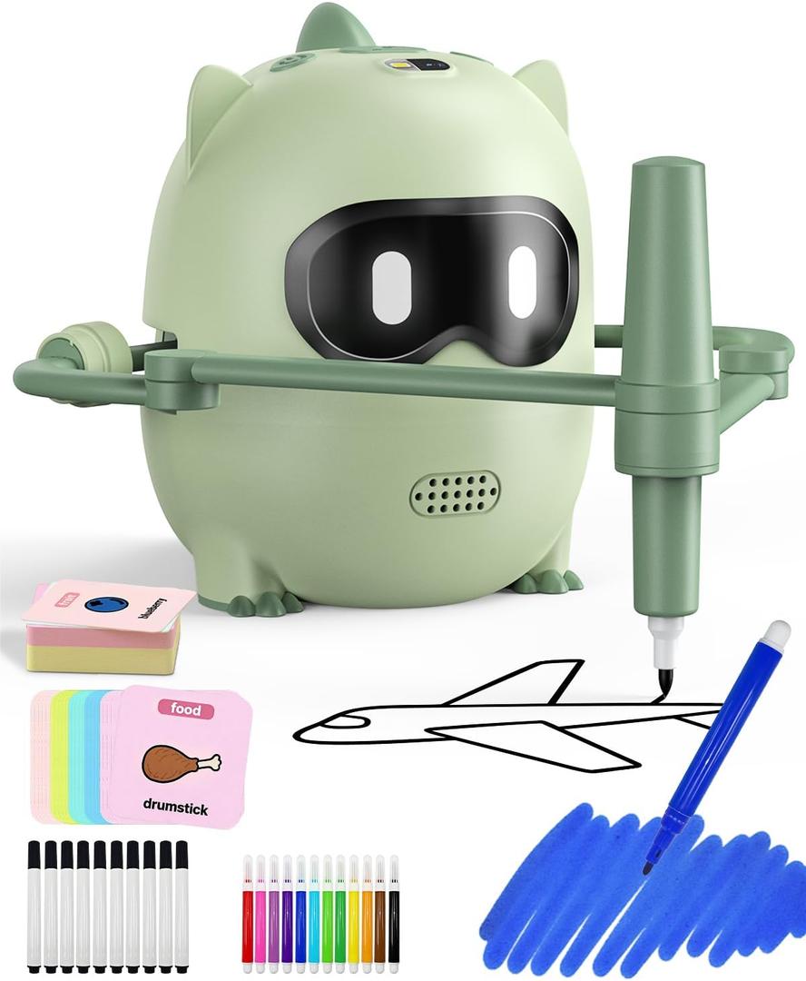 Drawing Robot for Kids, Montessori Drawing Robot with 100 Cards, Music & Voice Guidance, Educational Interactive Learning Toys for Boys & Girls Ages 3 4 5 6 7 8, Birthday Party