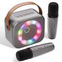 Verkstar Karaoke Machine for Kids, Mini Portable Bluetooth Karaoke Speaker with 2 Wireless Microphones and Dynamic LED Lights for Kids Adults,Gifts Toys for Girls Boys