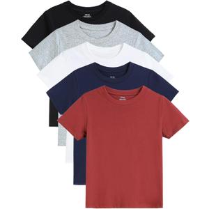 Gihuo Boys Cotton T-Shirts 5 Pack Short Sleeve Tees Soft Summer Tops for Kids 5-14 Years (White, Black, Red, Grey, Navy Blue), 5T