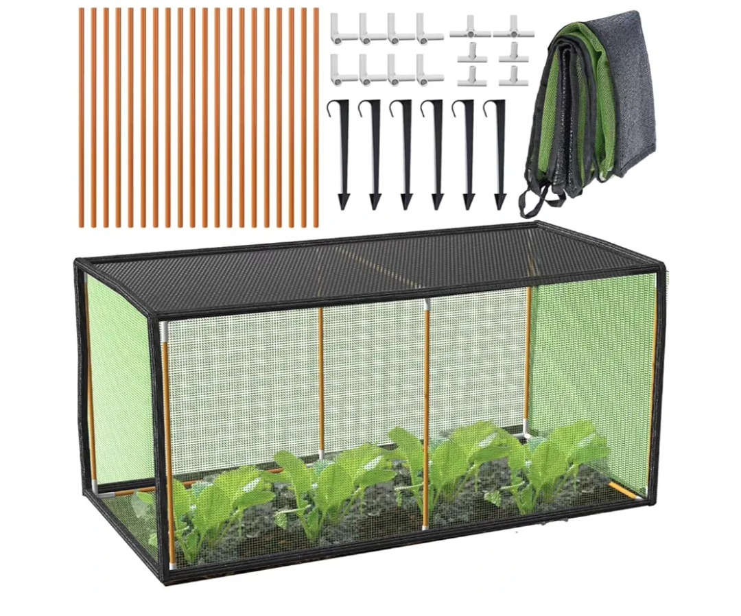 EAVNCLG Garden Mesh Plant Enclosure, Plant Shade with Bracket, Mesh Plant Cover, Raised Beds Row Cover Net for Fruits Vegetables Seedlings Flowers, Plant Protection Tent- 35x17.5x17.5