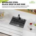 Black Kitchen And Bar Sink With Faucet-25x18 Inch Stainless Steel Drop In Modern Single Bowl Topmount Bar Sink With Faucet,SS Grid,Spoon Rest,Drain Strainer Set Compatibility With Various Kitchen
