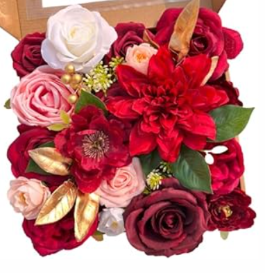 FPMSQDY Artificial Flowers, Fake Cake Flowers Silk Roses with Stems Faux Burgundy Dahlia Wedding Bridal Bouquets for Table Centerpieces Floral Arrangement Arch Home Decoration