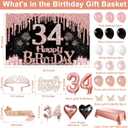 34th Birthday Decorations for Women, 49pcs Black Rose Gold Black Happy 34th Birthday Banner, Tablecloth, Butterfly Decor, Sash and Tiara, Cake Topper, Candles, Balloons Arch
