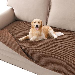 H.VERSAILTEX Plush Chenille Dog Bed Cover Thick Soft Sofa Cover for 3 Cushion Couch Anti Slip Couch Cover Furniture Protector for Dog, Pet, Cat (35" x 74", Caramel)