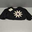 Women's Loose Fit Short Sleeve T-Shirt with Crochet Daisy Solid Color Casual Tops for Daily Wear (Black, M)