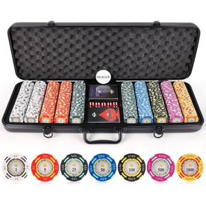 Versa Games Poker Chips - Clay Poker Chips Set - 13.5g 500 Piece Crown Casino Poker Set with Numbers Denomination - Upgraded Poker Set Case