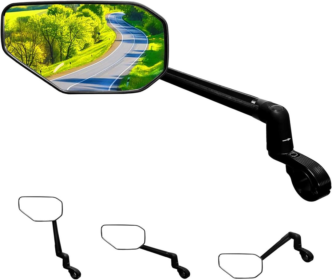 Bike Mirror, New Foldable Bicycle Mirror for Handlebar, 360 Adjustable Bar End Rear View Mirrors for E-bike, Mountain Bike, City Bikes & Scooter (Left 0.87-1")
