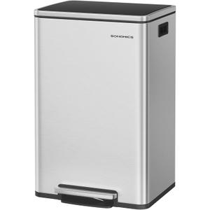 SONGMICS Trash Can, 13-Gallon Gabbage Can, with 15 Trash Bags, Steel, with Soft-Close Lid, Removable Inner Bucket, Handles, Silver ULTB595E01V1
