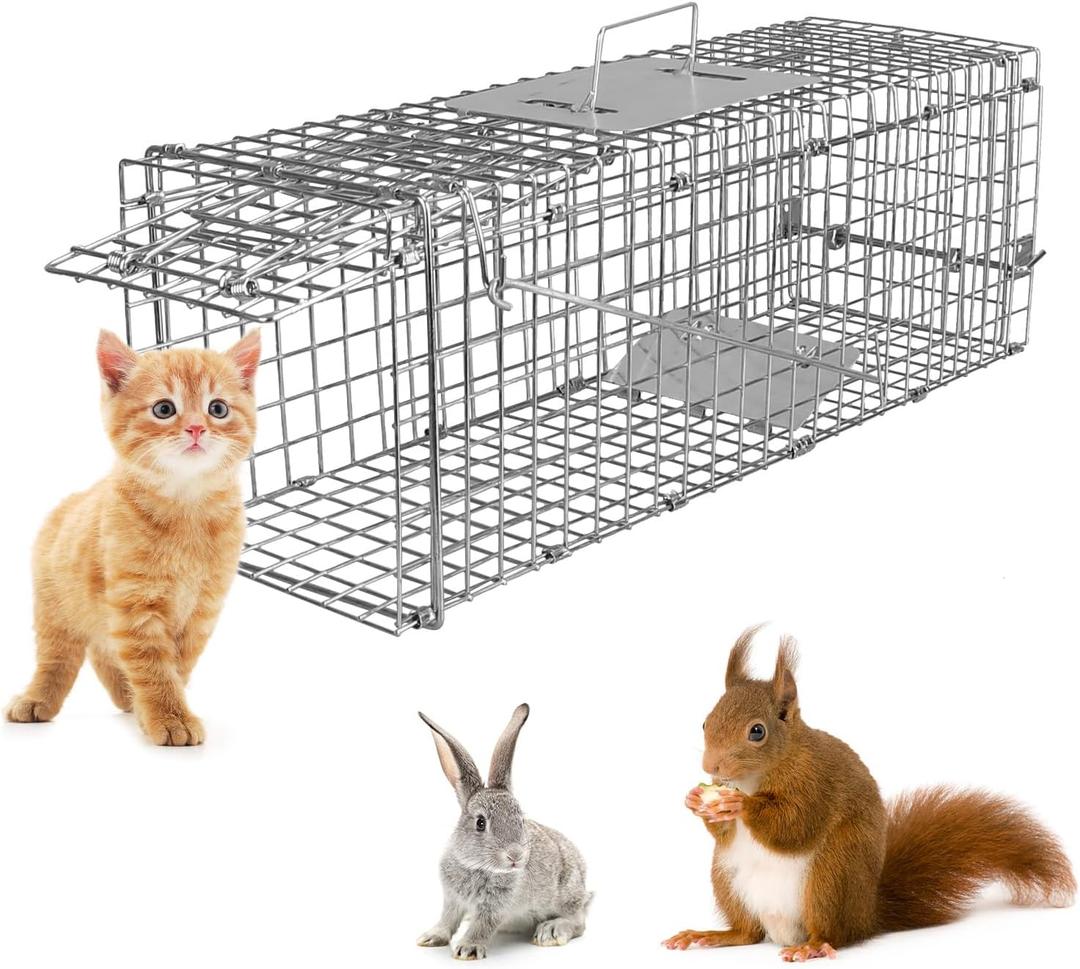 Small Live Animal Trap Cage, 23.3x7.24x7.72 Galvanized Catch and Release Trap for Squirrels, Chipmunks, Small Kittens, Rabbits, Weasels, Rats Collapsible for Easy Storage for Outdoor