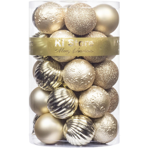 Sibosen Christmas Ball Ornaments, 34 Count Pre-Strung Xmas Balls, Shatterproof Barrel Packed Balls for Holiday Party Wreath Tabletop Tree Decorations, 3.15 Inch, Ivory