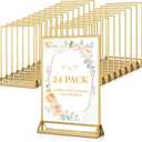 EHWINE 24 Pack Acrylic Sign Holder 5 x 7, Double Sided Gold Picture Frame Stand up Table Top Sign Holders, Clear Display Stand Menu Flyer Holder for Wedding Party