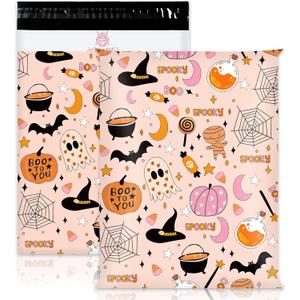 100Pcs Halloween Poly Mailers 10 x 13 Inch Pink Cartoon Spooky Pumpkin Spiderweb Packaging Bags Self Seal Mailing Envelope Bags for Small Business Clothing