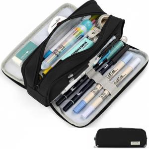 Black Pencil Case large Capacity Pencil Pouch, Pen Case, High-Capacity Zipper Pouch, Storage Organizer for School and office Supplies Earbuds Chargers Cables Makeup organizer
