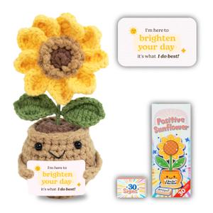 THEGIFTY Emotional Support Crochet Sunflower Handmade with 30 Uplifting Message Cards Motivational, Desk Decor Sunflower Gift for Birthday, Encouragement, Graduation, Believe in Yourself