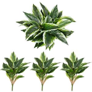 3PCS Artificial Tropical Green Plants 15.75" Fake Hostas Outdoor Artificial Plants, UV Resistant, Faux Green Leaf Stems for Porch, Patio, Balcony, Garden Planter or Indoor Decor