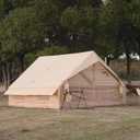 WaldZimmer Inflatable Camping Tent with Hand Pump Waterproof Outdoor Blow up Tent 2-8 Person Oxford 4 Season Glamping Air Tent Cabin House with Mesh Windows & Door (9.84ft*13.12ft*6.56ft (6-8 person)(Beige))