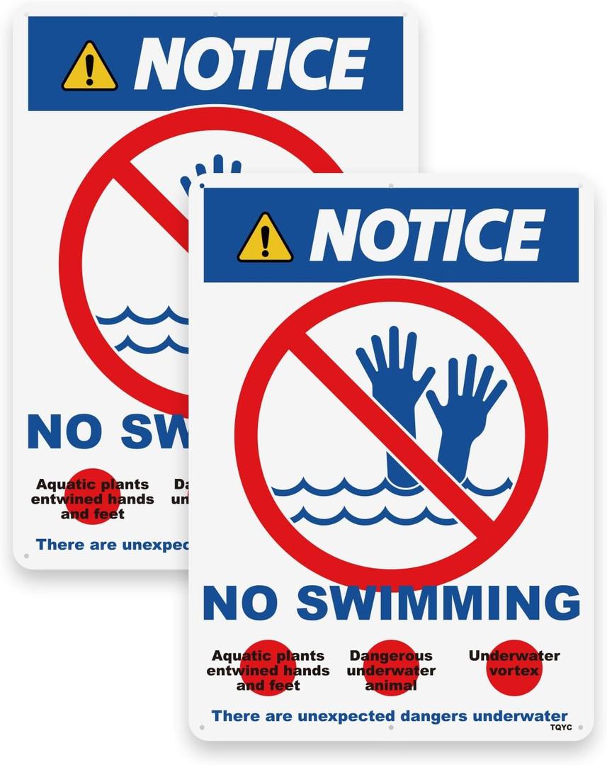 No Swimming Sign, NOTICE Sign, 3525cm, Rust-proof Aluminum, Two Pieces