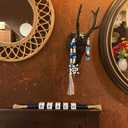 Farmhouse Wooden Letter Block Sign and Boho Tassel Bead Garland Beach Lake House Decor for Bathroom, 2-Pcs Set Blue Bead Garland with Tassels Home Decoration