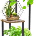 Oppro 3 Tier Corner Plant Stand Indoor, Metal Wood Flower Pot Holder Shelf, Multiple Display Rack Square Table for Living Room Bedroom Orchid Outdoor Balcony Garden Patio, Modern Black & Rustic Brown