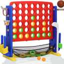 Giant 4 in A Row Game, Height Adjust Jumbo Yard Game Set for Kids & Adults with Mesh Catching Bag, Golf, Basketball Hoop & Ring Toss, 4-to-Score Connect Games for Indoor/Outdoor Fun