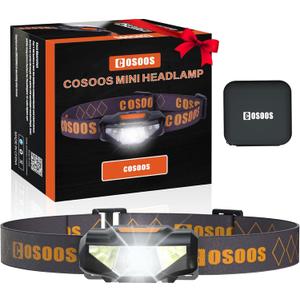 COSOOS Mini LED Headlamp Flashlight with Carrying Case, 1.6oz Lightweight Small Head Lamp Waterproof Running Headlamp, Bright Headlight for Adults, Kids, Camping, Reading (NO AA Battery)