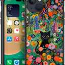 DJSOK Case Compatible with iPhone 13 Mini,H Black Cat in Flowers with Four Corners Shockproof Protection Soft TPU Bumper and Hard PC Pattern Back Case for iPhone 13 Mini