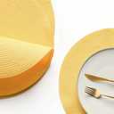 Floroom 15 Inch Round Braided Placemats Set of 4, Washable Heat Resistant Cotton Polyester Circle Place Mats for Kitchen Dining Table - Yellow