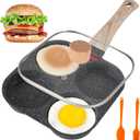 AHFLRTO 4 Cup Egg Pans Nonstick, Aluminum Omelette Pan with Lid, Healthy Egg Skillet for Eggs, Pancakes, Crepes, Sandwiches, Compatible with Gas Stove & Induction Cooktop