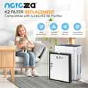 K2 Replacement Filter Compatible with Lunino K2 Air Purifier, 2 Pack Premium Double-sided Filters & 2 Pack Washable and Reusable Carbon Pre-filters