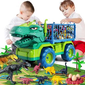 Dinosaur Truck Toys for 3 4 5 6 7 Years Old Boy - Dinosaur Toys for Kids 3-5 Tyrannosaurus Transport Car Carrier Truck Toy 8 Dino Figures Boys Toys Age 3-4 4-5, Jurassic Set for Boys Girls