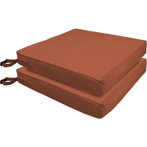 Patio Chair Cushions 19" x 19" x 3", Waterproof Outdoor Seat Cushions for Patio Furniture, Square Chair Pads with Adjustable Straps for Garden Sofa Couch, Set of 2, Red