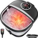 GEHONA Collapsible Foot Spa Bath with Heat, Foot Massager with Two Side Supports, Leakage Protector, Temperature Control, Bubbles, Red Light, Timer, Feet Soaker, Gifts (Deep Black)