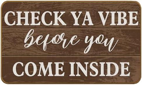 SkipTiger Funny Welcome Doormat,Welcome Indoor Outdoor Non-Slip Washable Doormats for Outside Entryway Front Door,Check Ya Vibe Before You Come Inside Door Mat Mats,Housewarming Gift,17x30inch