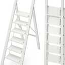 6 Step Ladder, Aluminum Folding StepStoowith Convenient Handgrip,Lightweight 330lbsCapacityStep Ladder for Household, Ofice, Kitchen(White)
