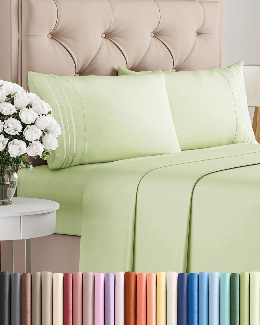 Full Size 4 Piece Sheet Set - Comfy Breathable & Cooling Sheets - Hotel Luxury Bed Sheets for Women & Men - Deep Pockets, Easy-Fit, Soft & Wrinkle Free Sheets - Light Sage Green Oeko-Tex Bed Sheet Set