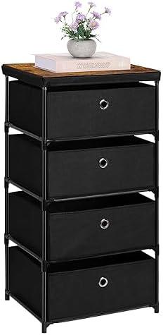 Fabric Storage Dresser with 4 Drawers, Small Chest of Drawers Clothes Organizer and Storage Tower for Bedroom, Fabric Storage Bin Organizer, Black