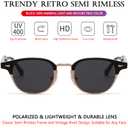 AIEYEZO Retro Polarized Sunglasses for Men Women Classic Semi-Rimless Frame Sun Glasses Fashion Designer Shades (Clear/Grey)
