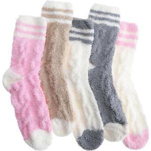 EBMORE Womens Fuzzy Socks Slipper Fluffy Cozy Comfy Cabin Plush Warm Winter Sleep Home Soft Socks (Pink/White Series/Grey/Beige)