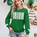 St Patricks Day Sweatshirt Women Shamrock Sweater Notre Dame Shirts Clover Top Irish Gift Long Sleeve Pullover (M)
