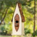 Glitzhome Bird Houses for Outside, Garden Hanging Birdhouse for Outdoors, 13.25" H Washed White Distressed Hand Painted Solid Wood Bird House for Bluebird Hummingbird Wren Finch Cardinals Cedar