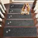 BEQHAUSE Stair Treads for Wooden Steps 28inX9in, Non Slip Carpet Stair Treads Indoor Stair Runners Machine Washable, Soft Stair Rugs Mat Surface Polyester TPE Backing, 15pcs, Charcoal (Charcoal - Dog Paws)