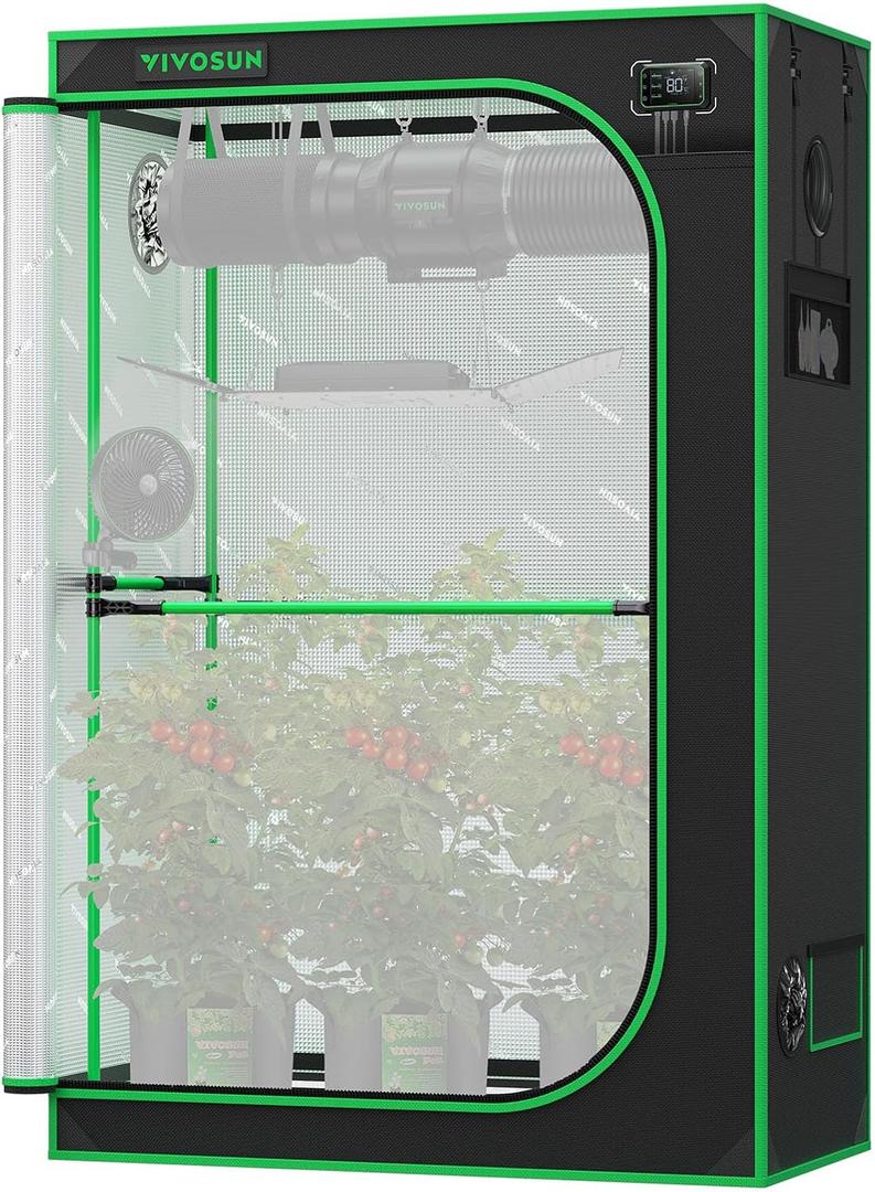 VIVOSUN PRO Grow Tent 2x4 Indoor Grow Tent with Thick 1 inch Poles Strengthened High Reflective Mylar Oxford Fabric Extra Hanging Bars & High CFM Kit for Hydroponics Indoor Plant for AeroLight A200SE (48"x24"x72")