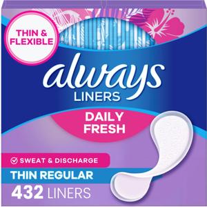 Always Panty Liners for Women Daily Liners, Regular Absorbency, Unscented, 216 Count x 2 (432 Total)