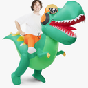 Spooktacular Creations Adult Halloween Inflatable Costume, Riding a Hip-hop Dinosaur Blow-up Costume, Green Inflatable T-rex Deluxe Ride On Halloween Costume for Halloween Cosplay Parties