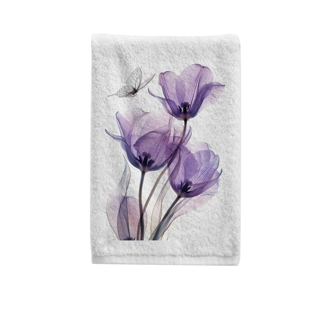 Hand Towel Set of 1 100% Cotton Bath Towels Three Purple Tulips for Bathroom Housewarming Decor Gifts, 2 Pack, 30"x15"