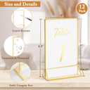 Floroom 12 Pack 5x7 Inch Clear Acrylic Sign Holders, Double-Sided Gold Display Stand Picture Frames for Table Numbers, Menus, Flyers, Weddings, and Offices