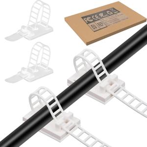 Adjustable Adhesive Cable Management Clips 50Pcs, Large self Adhesive Cable Ties Clips Suitable for Cable Management Under desks and on Walls (White)