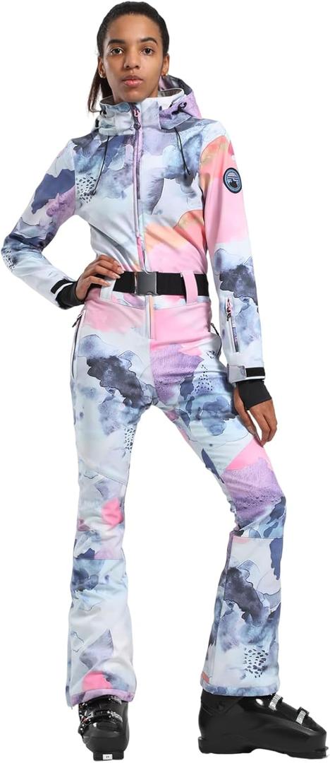 GSOU SNOW Ski Suit Women Snowsuit Slim One Piece Jumpsuit Snow Jackets Waterproof Winter Windproof Outdoor Sports Warm (Small, Multicolor)