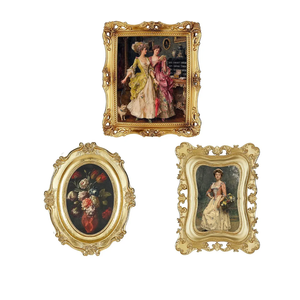 Thyle 3 Pcs Small Gold Vintage Picture Antique Resin Photo Frame Set Rectangle Ornate Antique Picture Frames for Art Tabletop Display Wall Hanging Home Decor(Gold)